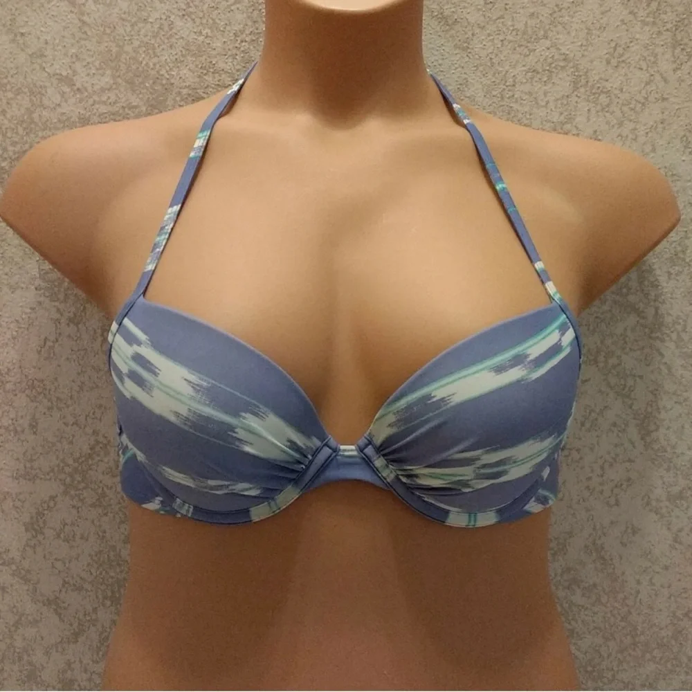 Shade & Shore Periwinkle and White Halter Bikini Top